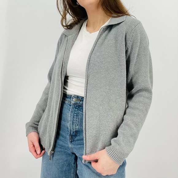 vintage minimalist gray knit zip up sweater cardigan collared cottagecore XL - Picture 1 of 6